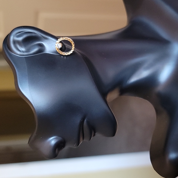 Gold Circle Rhinestone Earrings - Picture 4 of 4